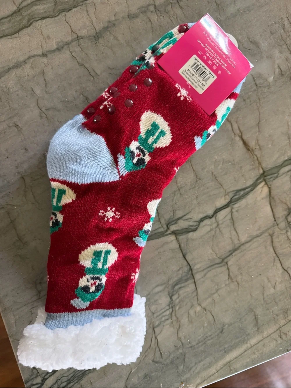 Cozy Red Snowman Sherpa Socks